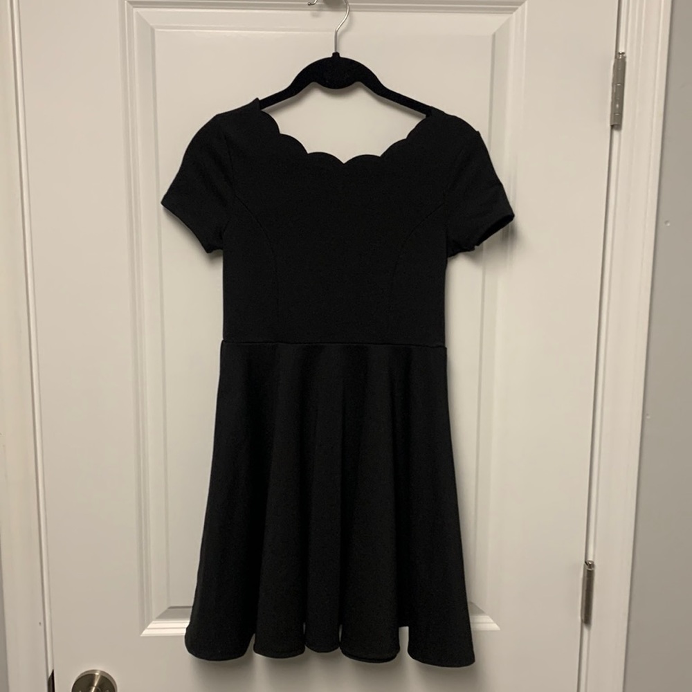 Girls black scalloped edge dress, size 12